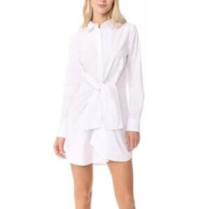 Lauren Ralph Lauren Women's White Collared Tie Front Shirt Dress Size 6